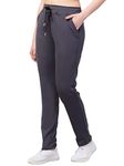 BLUECON Women's Athletic Running Trackpants with Side Pockets Plazo Pants Open Bottom Straight Leg Dark Grey