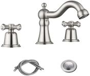 RKF Bathroom Faucets for Sink 3 Hole Brushed Nickel 8 inch Widespread Bathroom Sink Faucet with Drain 2 Handles Cross Knobs Faucet Bathroom Vanity Faucet Basin Mixer Tap Faucet CWF033-GBN