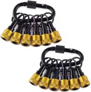 Bit Holder Key Chain 12 Pcs Set, 1/4 inch Socket Hex Shank Bit Holders Keychain for Impact Drills Nut Driver, Quick Release Screwdriver Extension Tool with Carabiner, Tools Gifts for Men (Gold)