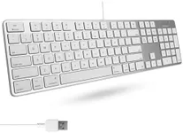 Macally Ultra-Slim USB Wired Keyboard with Number Keypad for Apple Mac Pro, MacBook Pro/Air, iMac, Mac Mini, Laptop Computers, Windows Desktop PC Laptops, Silver (SLIMKEYPROA)