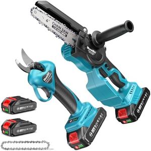 SEESII 6 Pouces Mini Tronçonneuse & 33 mm Sécateur Électrique Sans Fil, 2-en-1 Kit Outil de Jardin avec 2 × 2000 mAh Batteries, Moteur Brushless, Idéal pour Coupe de Troncs et Branches
