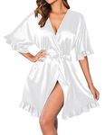 Ekouaer Womens Silk Ruffle Robe Short Satin Kimono Robe Half Sleeve Bathrobe Bridesmaid Wedding Party Dressing Gown