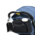 Bebamour Baby Pushchair Organiser with Cup Holder, Detachable Shoulder Straps, 2PCS Stroller Hooks Pram Bag Organizer Buggy Storage Bag, Black