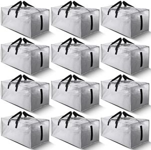 Homesure 12 Pack Large Strong Moving Bags with Zippers & Carrying Handles - Water-Resistant - Heavy Duty Storage Tote for Space Saving Moving Storage, Fold Flat, Alternative to Moving Box (Silver)