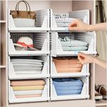 CLAPONE 8 PCS Storage Organizer Wardrobe Organizer For Clothes Cupboard Organizer Foldable Shirt Stacker Box Cloth Box for Almirah Closet Storage Basket Stackable Closet Organizer Drawer White Large