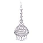 Yellow Chimes Classic AD/American Diamond Studded White Rhodium Plated Drop Crystal Design Maang Tikka for Women and Girls, Medium