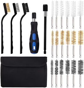 Keadic 23 Pcs Bore Wire Brush Assortment Set Contains 9/11/13/15/17/19 mm Stainless Steel, Nylon, Brass Cleaning Twisted Brushes with 1/4 Inches Hex Shank for Power Drill Impact Driver