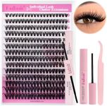 FADLASH DIY Lash Extension Kit Individual Lash Clusters with Lash Bond and Seal Clusters Lash Glue Remover and Eyelash Tweezers for Beginners (40D-0.07D, 8-16mm, Kit)