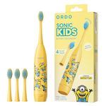 ORDO x Minions Sonic Kids Battery Toothbrush | Kids Electric Toothbrush Ages 4+ | 18,000 Sonic Pulses, Soft Bristles, 4 Replaceable Brush Heads, 60-Day Battery Life | Children's Toothbrush (Yellow)