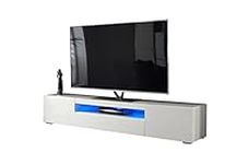 MMT Furniture Designs White Cabinet for 90 inch TV with LED lights, Wood, 200cm wide