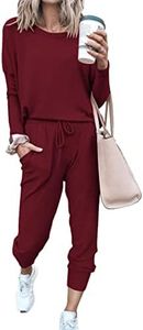 PRETTYGARDEN Women's Fall 2 Piece Lounge Outfit Long Sleeve Crewneck Pullover Tops High Waisted Pants Set Tracksuit (Wine Red,2X-Large)