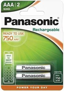 Panasonic NiMH P03 HR03 Lot de 2 Piles Rechargeables Micro AAA 750 mAh