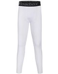 Roadbox Boys' Compression Pants - Youth Athletic Spandex Base Layer Tights Leggings for Running Football Basketball White