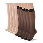 9 Pairs Nylon Silky Sheer Knee High Stockings with Reinforced Toe 20 Denier