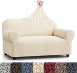 Mamma Mia Covers Loveseat Slipcover - Stretch Couch Cover - Cushion Love Seat Sofa Cover - Soft Polyester Fabric Slip Cover - 1-Piece Form Fit Washable Protector - Mille Righe Collection - Cream