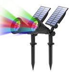 T-SUN [2 Pack 250 Lumens LED Solar Spotlights, Color-Changing 4 LED Outdoor Security Garden Landscape Lamps, Auto-on/Auto-Off,180°Angle Adjustable for Patio,Tree,Deck,Wall, Pool Area (Colorful)