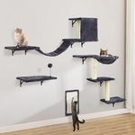 Cat Wall Furniture,Wall-Mounted Cat Climber Set with Cat Wall Shelves, Perches, Condo House, Ladder, Scratching Board & Tree - 5 Pcs Wood Indoor Cat Furniture for Play (Dark Grey)