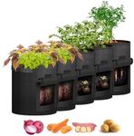 iPower 5 Pack 10 Gallon Potato Grow Bags with Flap, Garden Planting Nonwoven Fabric Pots with Reinforced Handle, Heavy Duty and Aeration Planter Pot for Tomato, Fruits, Vegetables and Flowers