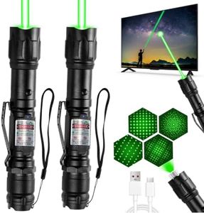 MIPREZT [2 Packs] Professional Rechargeable Green Laser Pointer High Power Green Beam Laser Light Long Distance Range for TV/LED/LCD Screens Tactical Flashlights Presentation Office/Outdoors [004](2)