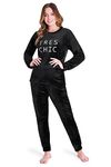 Ladies Pyjamas Set, Womens Loungewear Pyjamas, Comfy Warm Soft Loungewear PJs (L, Black)