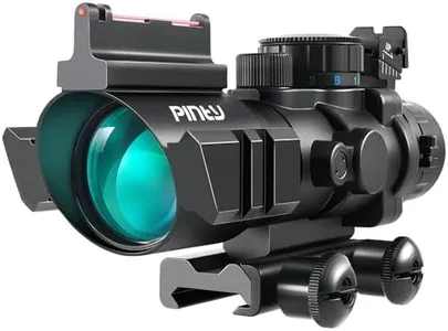 PINTY 4x32 Tactical Rifle Scope with Fiber Optic Sight, Red Green Blue Illuminated Reticle Prism Scope with 3 Brightness Levels, Hunting Gun Scope with Mount for 20 mm Picatinny Rails