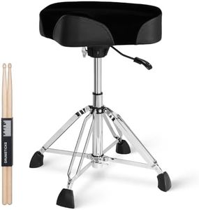 Strich SDB-40 Professional Hydraulic Drum Throne, Heavy-Duty Stable Base, Motorcycle Style Memory Foam Velvet Saddle Seat, Includes 5A Drumsticks, Ideal for Adult Drummers Stage & Studio