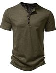 LucMatton Men's Casual Short Sleeve Slim Fit Henley Shirt Stylish 4 Buttons Muscle T-shirts Army Green Small