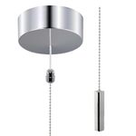 ElekTek Premium Bathroom Ceiling Light Pull Cord Switch and Chain Kit with Chain Extension Bundle - Chrome Square Bar