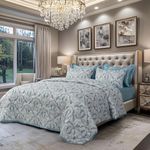 COZY ABODE® Elegant Damask Print Bamboo Comforter Set, 100% Bamboo Fibre 200TC, Ultra-Soft, Naturally Cooling & Breathable, Pillow Covers with Contrast Piping All-Season for Bed (Blue - 90x100 Inch)
