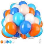 Orange and Blue Balloons, 12 Inch Blue Orange White Balloons Pastel Orange Royal Blue White Balloons with Ribbons for Birthday Baby Shower Graduation Engagement New Year Party Decorations