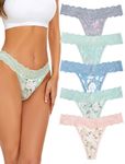 VOENXE Seamless Lace Thongs for Women,No Show Ladies Knickers Underwear,Lady Breathable Thong,No VPL Comfortable Panties Soft Laser Cut Undie Tanga,5-Pack