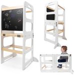 Sturdy Toddler Step Stool for Kitchen - Lightweight and Extra Stable Foldable Learning Tower with Safety Rails and Wide Steps - 4-in-1 Toddler Tower with Table and Chair Set for Ages 1-6