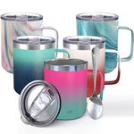 Stainless Steel Insulated Travel Mug - THILY 12 oz Vacuum Insulated Coffee Cup with Handle, Spill-Proof Lid, Keep Coffee Cold or Hot, Pink & Green