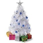 23-Inch Mini White Christmas Tree with Warm-White LED Lights - DIY Tabletop Christmas Tree with Star Treetop, Decorated Gift Boxes, and Hanging Ornaments for Christmas Decorations