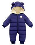 Baby Boys Girl's Hood Down Snowsuit Jumpsuit Padded Romper Cartoon Puffer Jacket Onesie Winter Jacket for Toddler 12-18 Months Dark Blue