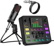 Podcast Equipment Bundle, Audio Mixer with Dynamic Microphone for PC, Gaming Equipment Set for Podcast Recording, Changer Voice/Denoise/Reverb/Bluetooth,Live Streaming, Video Vocals（Phone/PS5)