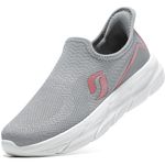 STQ Slip on Walking Shoes Womens Hands Free Comfortable Tennis Breathable Athletic Gym Workout Slip on Sneakers for Plantar Fasciitis, Light Grey Pink, 6.5