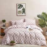 Wellboo Pink White Plaid Comforter Sets California King Women Men Bean Pink and White Checkerboard Grid Bedding Comforters Cal King Cotton Boys Girls Modern Dusty Pink Checkered Geometric Quilts