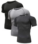 Men's (Pack of 3) Cool Dry Compression Short Sleeve Sports Baselayer T-Shirts Tops Black/Grey/Carbon Black 05-XL