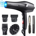 HappyGoo Hair Dryer Professional Ionic Hairdryer Fast Drying Salon with 2 Speed 3 Heat Setting, Cool Button, with Diffuser, Nozzle, Concentrator Comb for Women Man