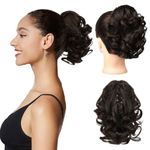 REECHO Ponytail Extension, 9" Short Curly Wavy Claw Clip Pony tails Hair Extensions HP001 Hairpieces for Women - Black Brown