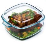 Daniks 2-in-1 Glass Baking Dish with Borosilicate Glass Lid | 2.6 Quart Glass Casserole for Cooking | Microwave, Oven and Dishwasher Safe Pan 8.3x10in Bakeware | Square