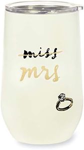 kate spade new york Insulated Bridal Stainless Steel Wine Tumbler, 16 Ounce Double Wall Tumbler for Bride to Be, Stemless Travel Cup with Lid, Miss to Mrs. (White)