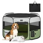 PETSFIT Cat Pen, Anti-Leakage Bottom, Foldable, Collapsible Puppy Playpen, Chewproof Design, Dog Playpen Indoor, 91 × 84 × 53 cm, Green