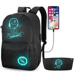 Pawsky School Backpack Anime Luminous Backpack With Usb Charging Port, Anti Theft Lock And Pencil Case For Teen Boys And Girls, College School Bookbag Lightweight Laptop Bag, Black, 20 liter