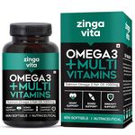 Zingavita Omega 3 Fish Oil Capsule with Multivitamin | 1000 mg Fish Oil, EPA, DHA with Ginseng, Ashwagandha & 25+ Ingredients for Daily Energy, Heart, Brain, Eyes & Joints Support | Pack of 1