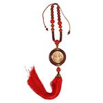 Tissting Car Charm Buddha Pendant Rosewood Material,Car Interior Feng Shui Hanging Ornament with Round and Smooth Beads, Red Tassel, Car Ornament for Car Home Balcony Window(38cm/14.86in)