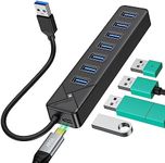 GiGimundo USB to 7 Ports USB 3.0 Hub, with Extra USB-C 5V/3A Power Port, Multi USB Splitter with 15 CM Cable, 5Gbps USB-A Ports Expander for Desktop Laptop, Black