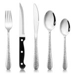 HaWare 30 Piece Cutlery Set, 24 Piece Stainless Steel Hammered Flatware Set with 6 Piece Steak Knives for 6 People, Elegant Silverware Include Knives Forks Spoons, Mirror Polished & Dishwasher Safe