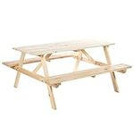 Outsunny Picnic Table Set, Wood Camping Table and Bench Set with Umbrella Hole for Outdoor, Garden, Patio, Backyard, Natural